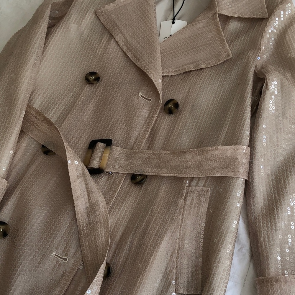 7 For All Mankind Sequin Trench Coat in Nude Beige - Picture 11 of 11